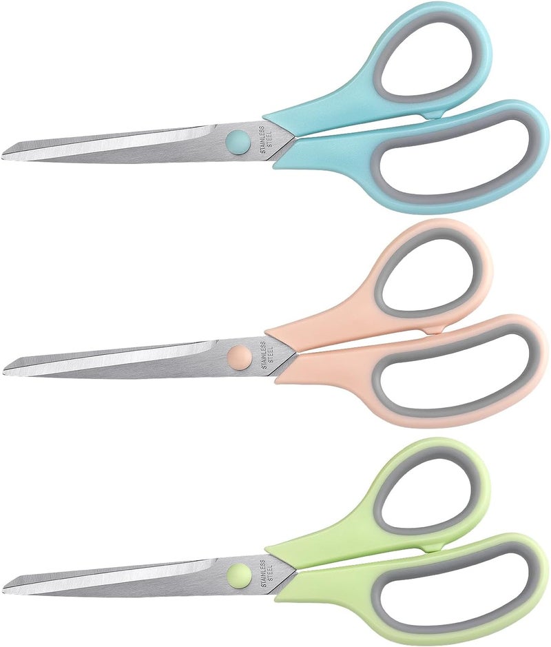 LONGKEY Scissors 8.5 Inch scissors all purpose Bulk Set of 3, Scissors for Office Home School Craft Supplies, Soft Comfort-Grip Right/Left Hand, Gray - Image 1